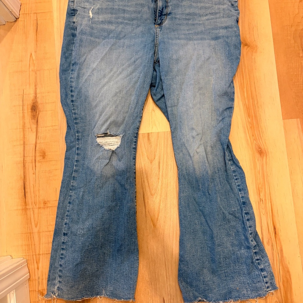 Plus Women's Blue Distressed Flare Jeans